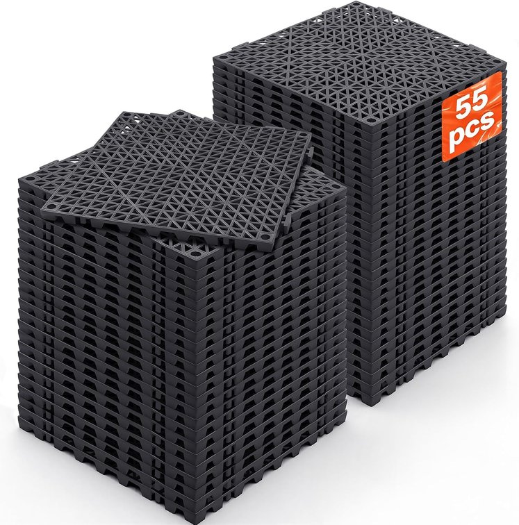 VEVOR Interlocking Tile 55PCS Black 12x12 Drain Tiles
