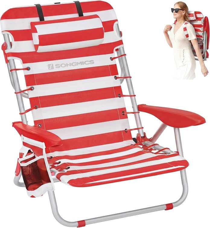 SONGMICS Portable Backpack Beach Chair, 4-Position Backrest