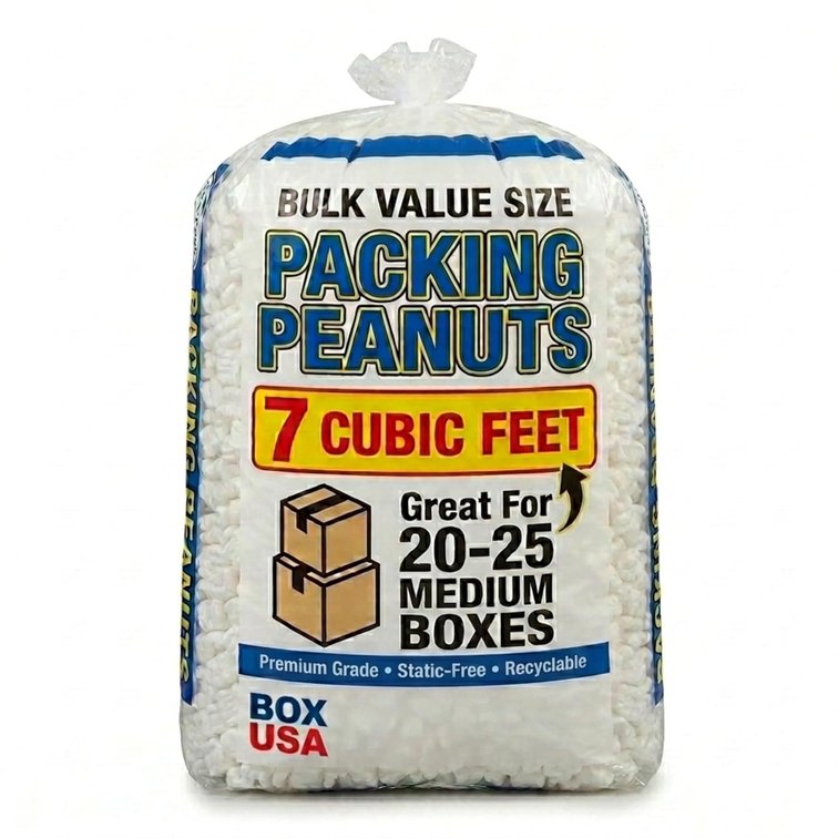 BOX USA White Packing Peanuts 7 cu ft