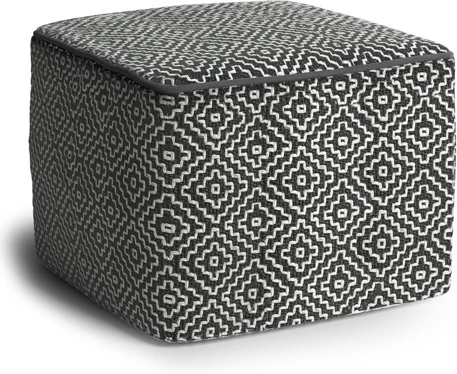 SIMPLIHOME Briella 18"W Square Pouf Grey/White PET