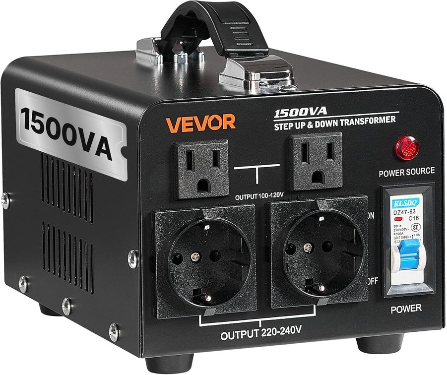 VEVOR Auto Voltage Converter Transformer 1500VA 110V-220V