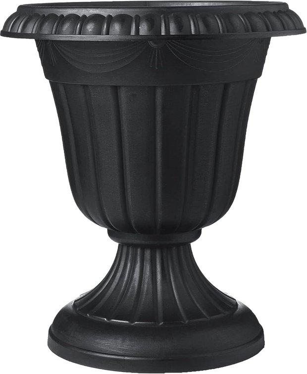 2pk Arcadia 10x12" Plastic Urn Planter, Indoor/Outdoor, Black