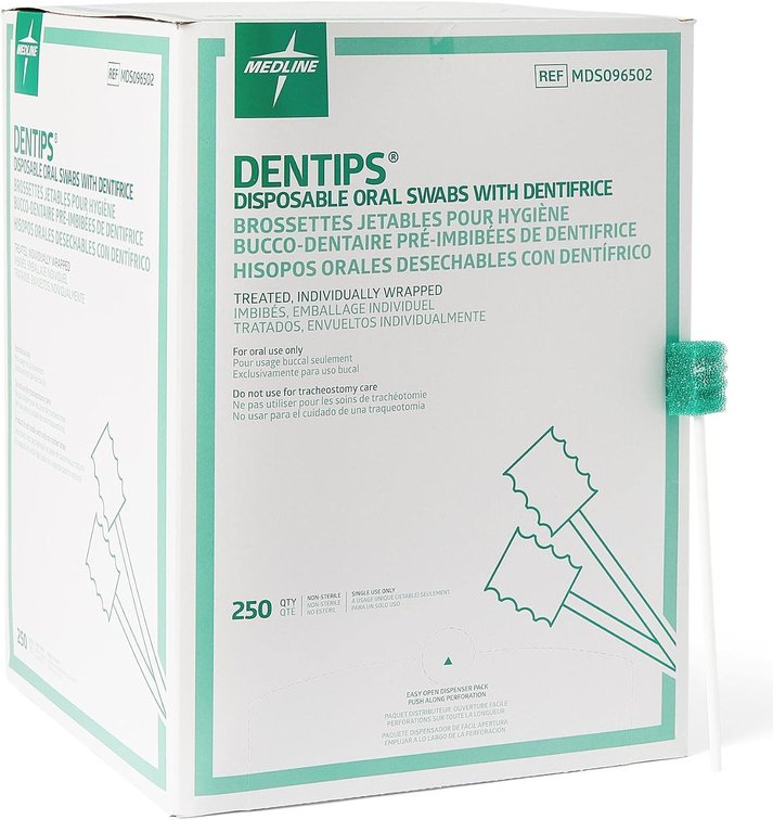 Medline Dentips Disposable Oral Swabsticks, Mint, 250 Count