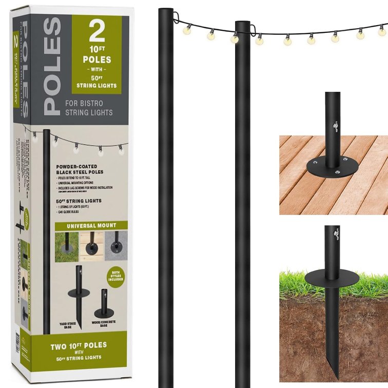 Excello 10-ft String Light Poles, 50-ft G40 LEDs, 2-Pack