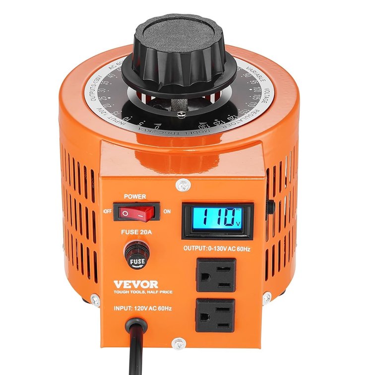 VEVOR Voltage Transformer 2000VA, 110V In 0-130V Out, LCD