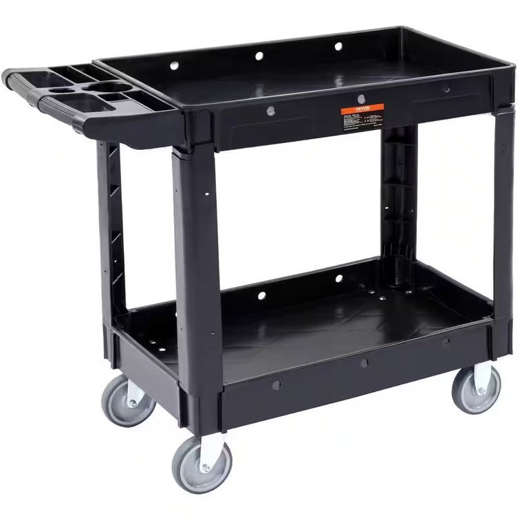 2-Shelf Utility Cart, 550 lb Rolling Cart with 360  Wheels