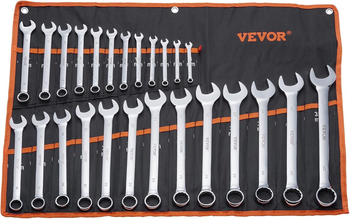 VEVOR 25-Piece Metric Wrench Set, 6-32mm, Roll-up Pouch