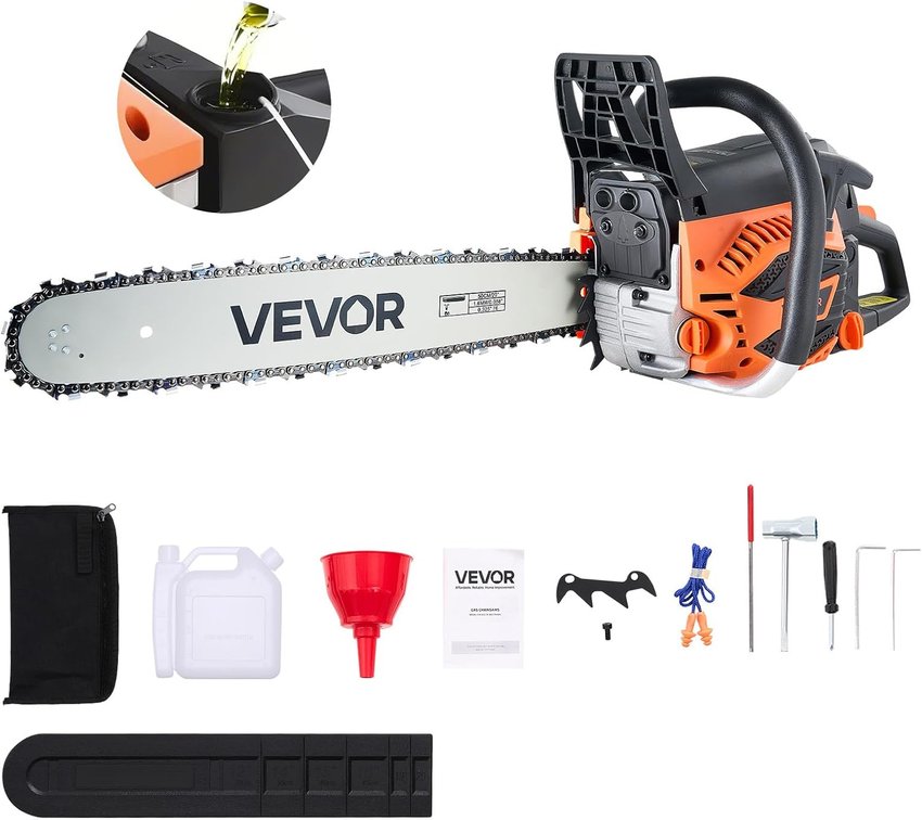 VEVOR 20" 62CC Gas Chainsaw, 3.8 HP, Wood Cutting