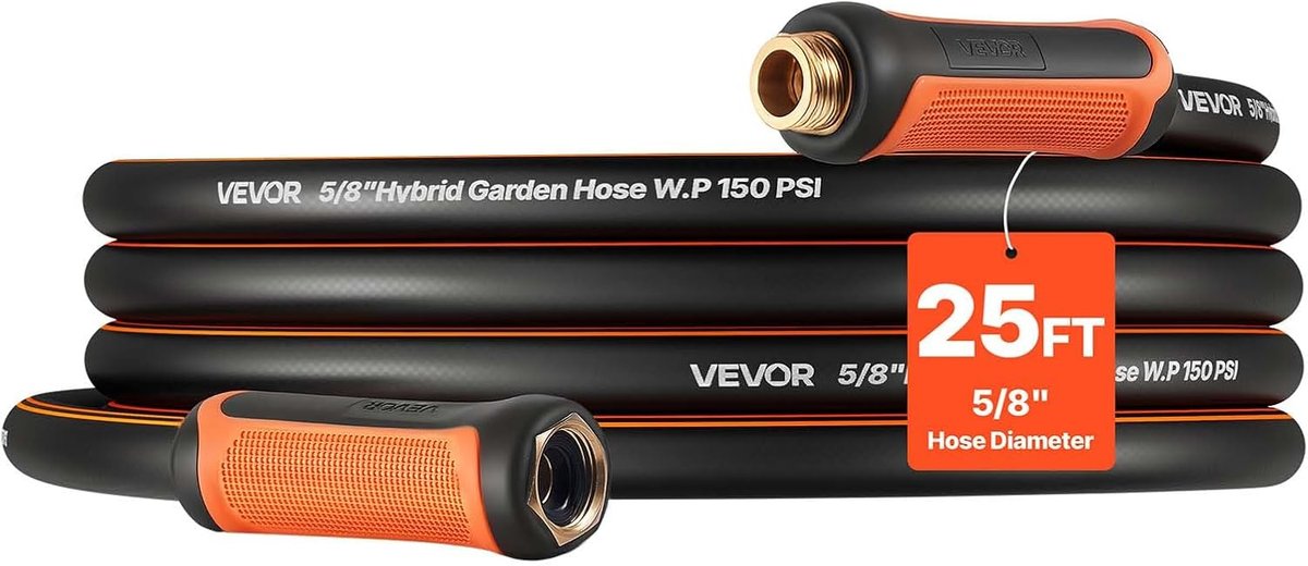 VEVOR Garden Hose 25 ft 5/8 in Heavy Duty 4-Layer Rubber