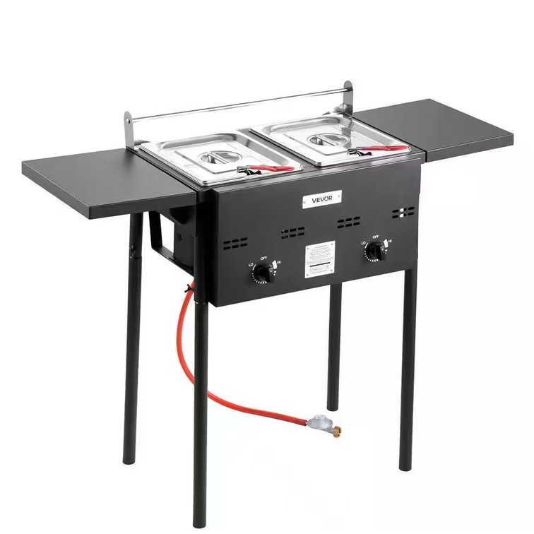Propane Deep Fryer, Dual-Tank 8QT x2, Stainless Basket