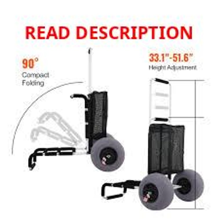 VEVOR Beach Cart for Sand, 23"x15" Deck, 13" TPU Wheels