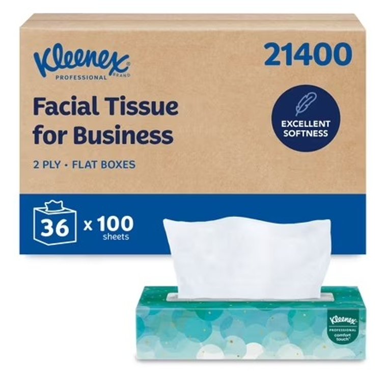 Kleenex Professional Facial Tissue, 2-Ply, Flat Box, 100/box