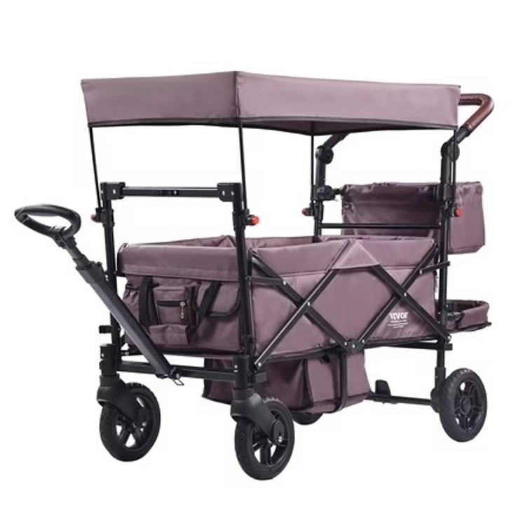 VEVOR Wagon Stroller for 2 Kids, Collapsible Dark Purple