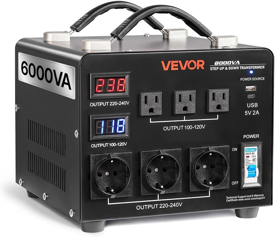 VEVOR Voltage Auto Converter 6000VA, 110/220V, 3US/3EU, LCD