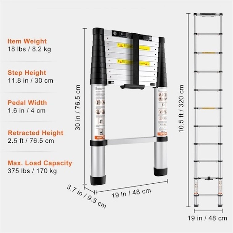VEVOR Telescoping Ladder, 10.5 FT