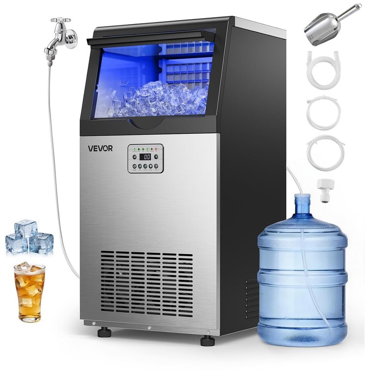 VEVOR Commercial Ice Maker, 120lbs/24h, 16-30lb Storage