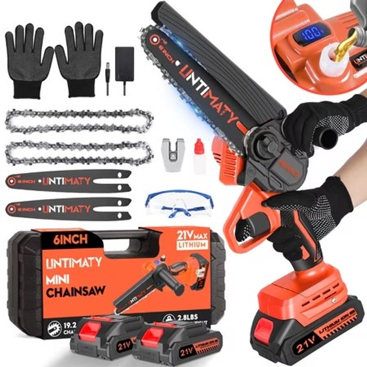 UNTIMATY 6-Inch Mini Chainsaw 21V Cordless with 2 Batteries