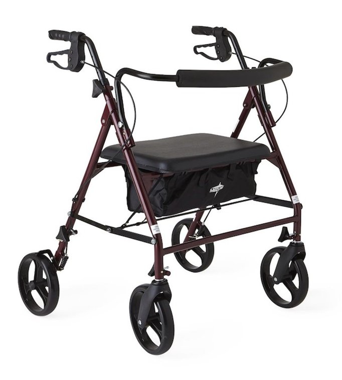 Medline Basic Steel Bariatric Rollator, 8" Wheels, Burgundy