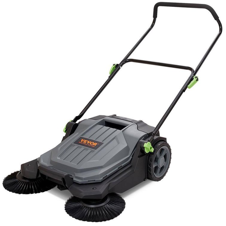 Walk-Behind Floor Sweeper, 25.6 in Sweep Width, 5-Gal Waste