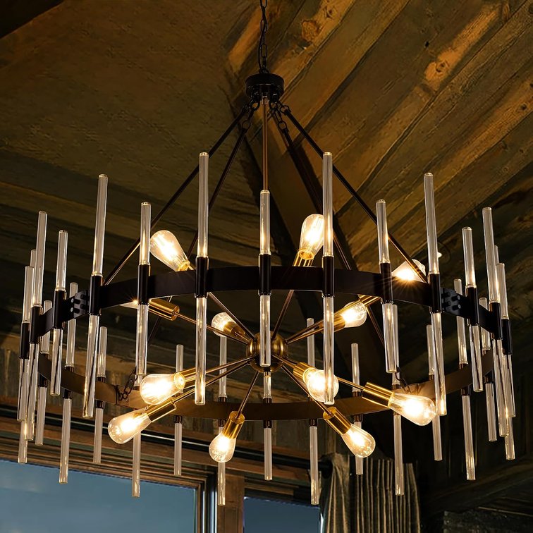 Wellmet Black & Gold Chandelier for Dining Room 45" W