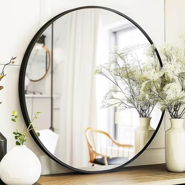 Big Round Mirror 40" Black Circle, Matte Metal Frame