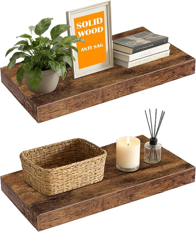 23.6" Heavy Duty Wood Floating Shelves, Set of 2