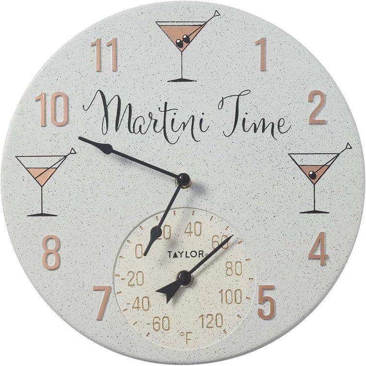 Taylor Martini Time Outdoor Clock Thermometer - Weatherproof