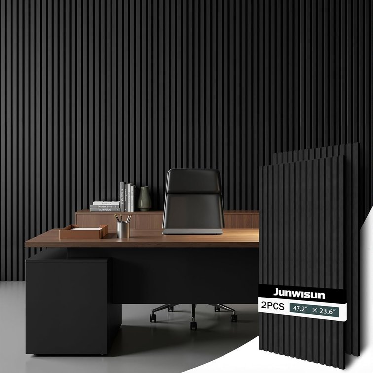 Acoustic Wall Panels 2 Pack Wood Slat, Black Oak Finish