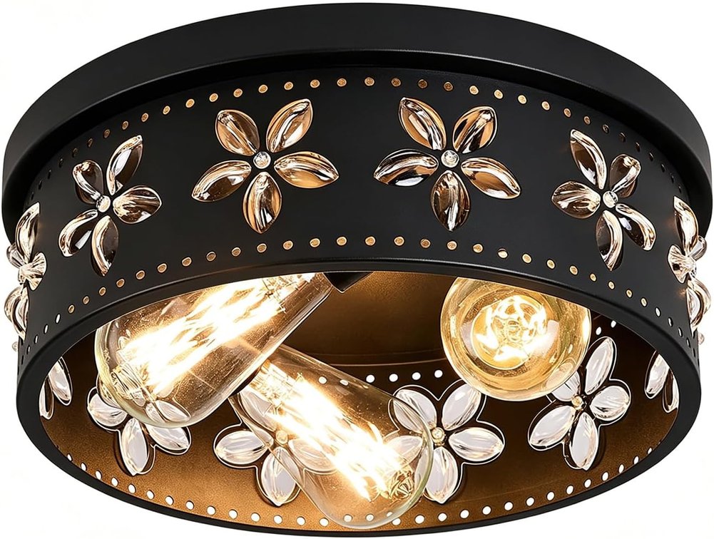 12.6 Inch Black Flush Mount Ceiling Light Fixture
