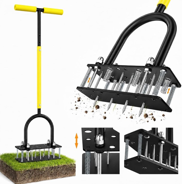 Manual Lawn Aerator Tool with 15 Sharp Metal Spikes