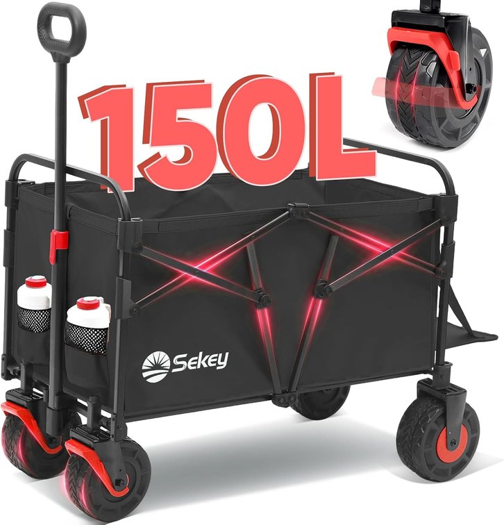 Sekey Wagon Cart with All-Terrain Wheels, Foldable Utility