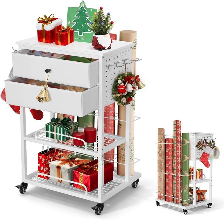 Wrapping Paper Storage Cart with 2 Drawers Craft