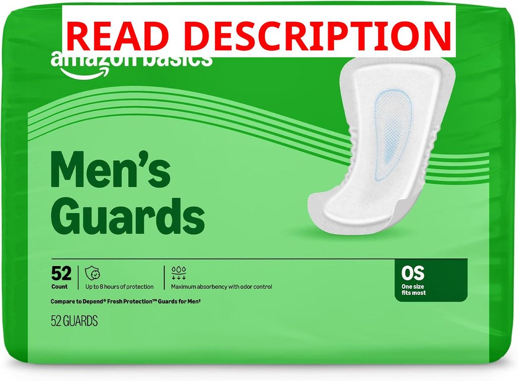 Amazon Basics Men's Incontinence Guards, Absorbency, 52 Count
