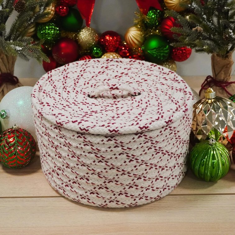 Holiday Wool Lidded Crock Basket - Red 14"x14"x8"