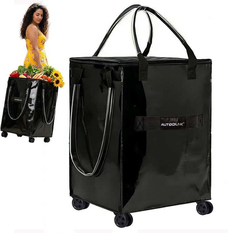 Reusable Grocery Bag on Wheels with Extended Handle Foldable