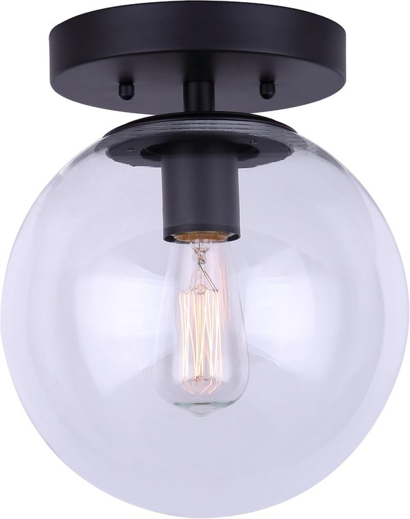 Vega Flush Mount 1-Light, 60W A15, 8in Wide Clear Glass Black