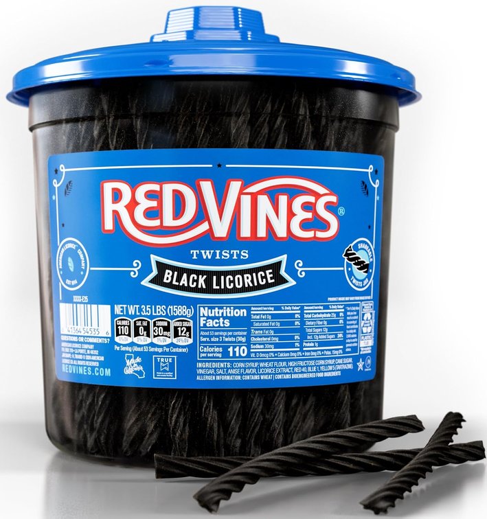 3pk Red Vines Black Licorice Candy Soft Chewy Twists 3.5 Lb Jar