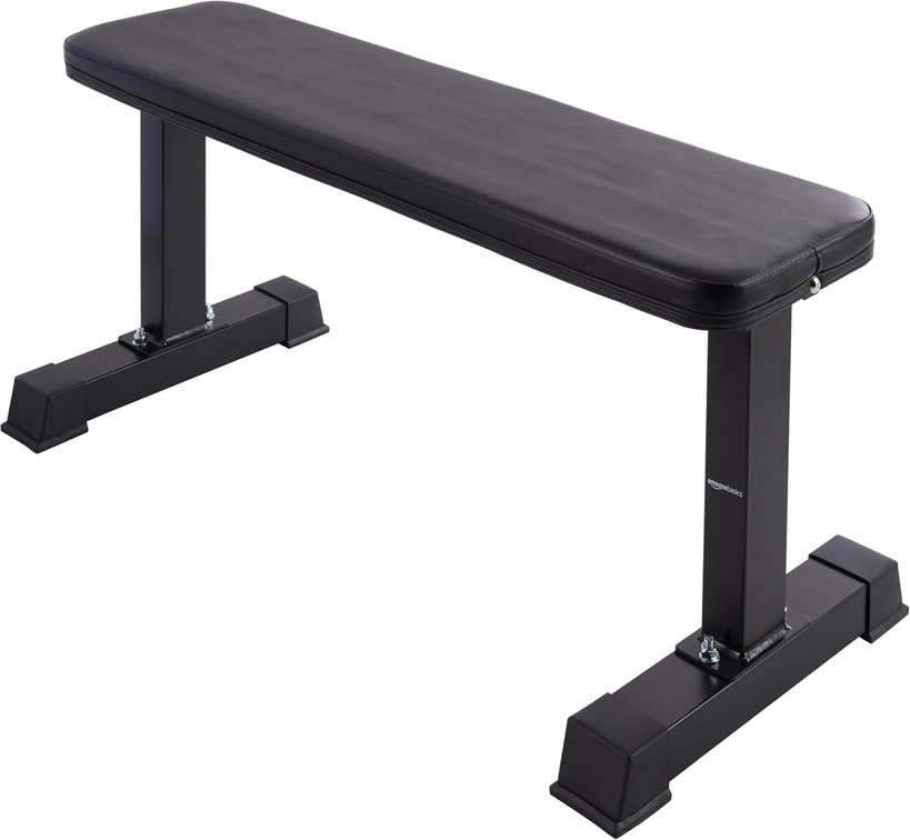 Amazon Basics Sturdy Flat Weight Bench for Home Gym, Black