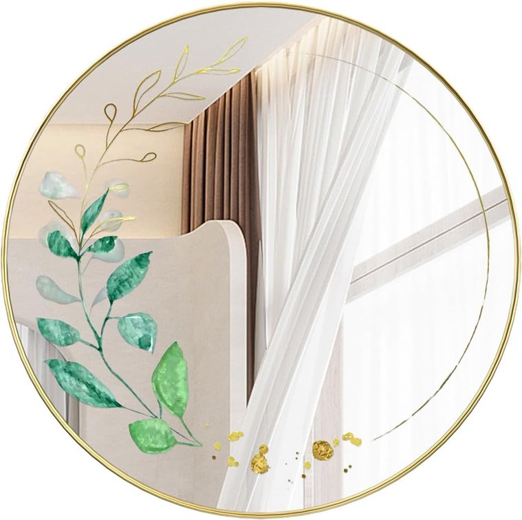 Round Gold Wall Mirrors, 24-Inch Circle Leaves Wall Art