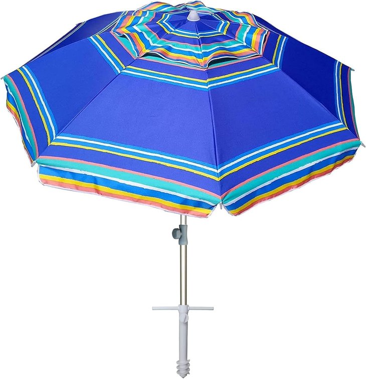 AMMSUN 7ft Beach Umbrella with Sand Anchor, UPF50+, Blue