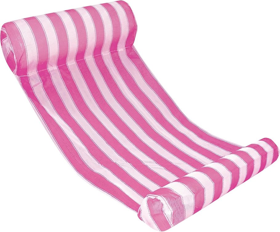 Pink and White Striped Inflatable Water Hammock Lounger