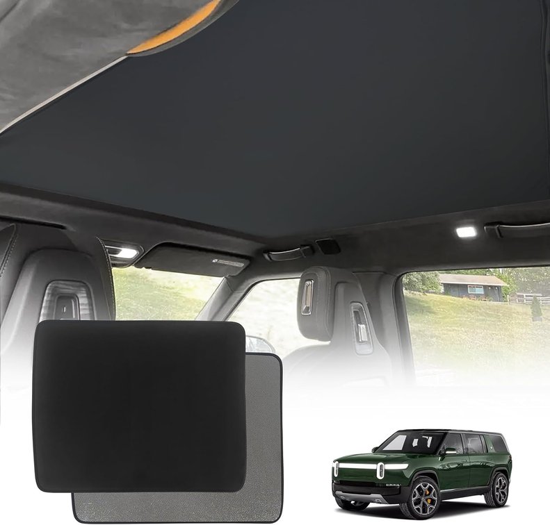 2pk BestEvMod Foldable Roof Sunshade for Rivian R1S Front