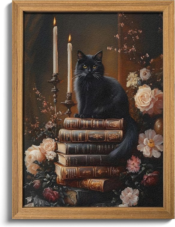 3pk Framed 3D Cat Wall Art - Dark Academia Floral Decor 12x16in