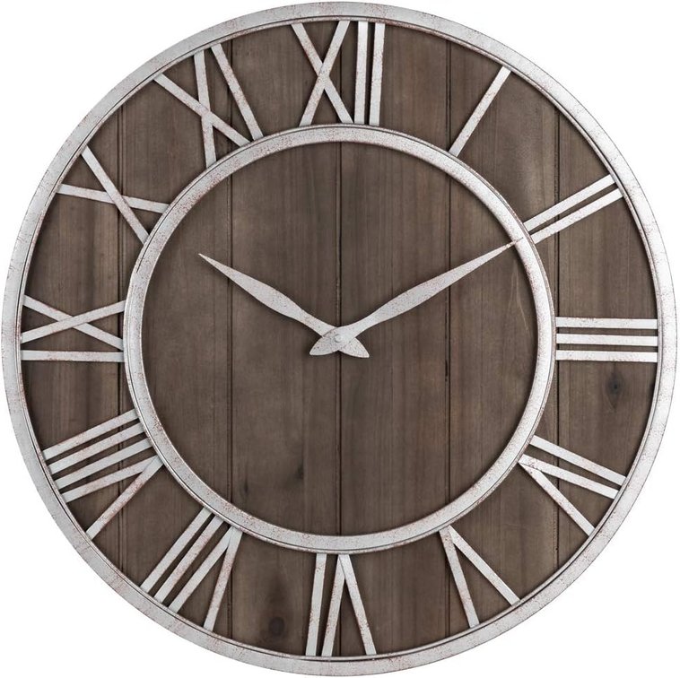 Oldtown Farmhouse Noiseless Metal & Solid Wood Clock (18in)