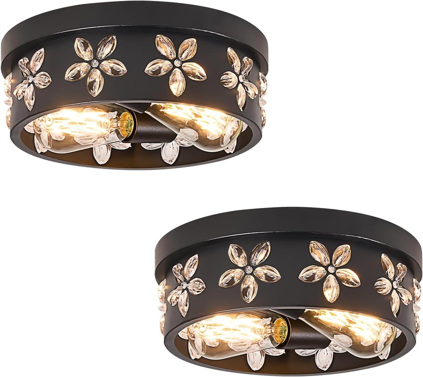 10.6 inch Black Flush Mount Ceiling Light Fixture, 2 Pack