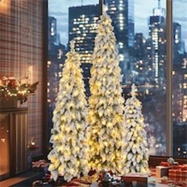 ModernLuxe Pencil Christmas Trees - 8ft 6ft 4ft, PreLit, 3pcSlim