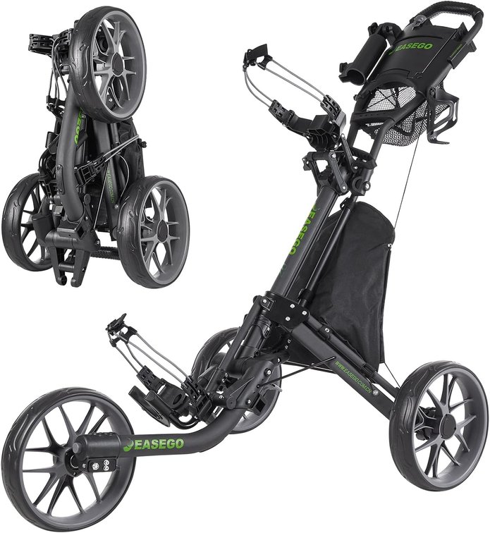 EASEGO Golf Push Cart 3-Wheel Foldable with Phone Holder