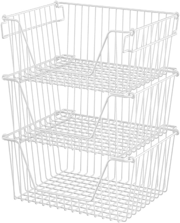 Slideep 14-Inch Large Wire Storage Baskets with Handles White