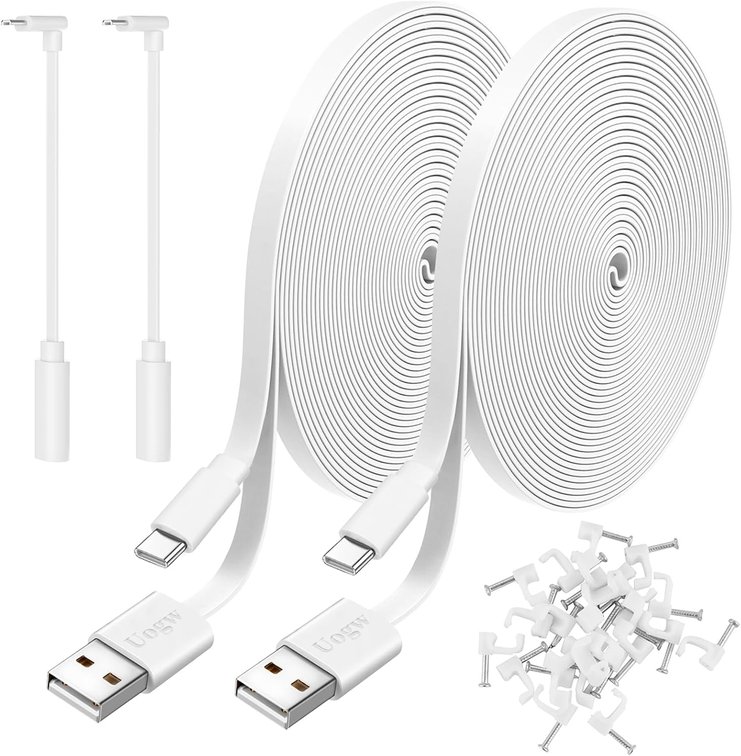 2 Pack 20ft USB A-C Power Cable for Wyze, NestCam, Blink