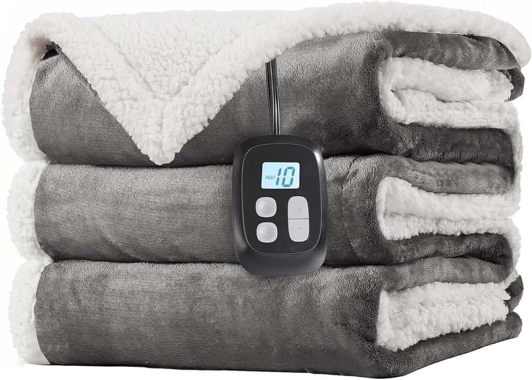 LaffyLo Electric Heated Blanket 72x84 Flannel Sherpa